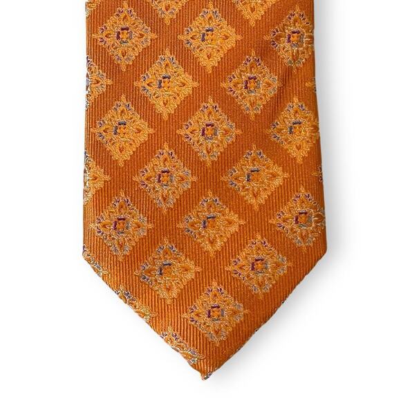 XMI Platinum Silk Tie Mens Orange Blue Geometric Formal Business Classic - Picture 2 of 9